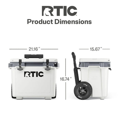 RTIC Ultra-Light Wheeled Hard-Sided Cooler, 22 QT, Fits 28 Cans or 6 Wine Bottles, White & Grey