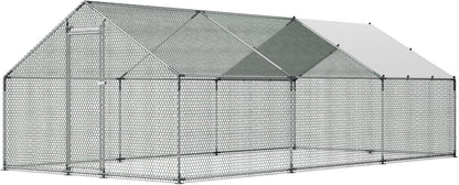 VEVOR Walk-In Metal Chicken Coop With Cover, 19.7 x 9.8 x 6.5 ft, Spire Roof And Security Lock