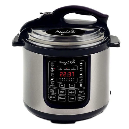 MegaChef 8 Qt Stainless Steel Electric Pressure Cooker With Digital Presets And Slow Cook Function
