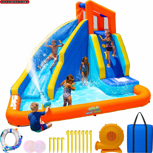 Sportspower Inflatable Water Slide With Climbing Wall And Splash Pool, Ages 3-8, 250 lbs - Big Wave II